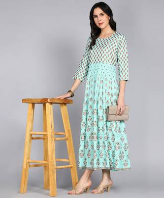 Women Paisley Anarkali Gown in Sea Green 4