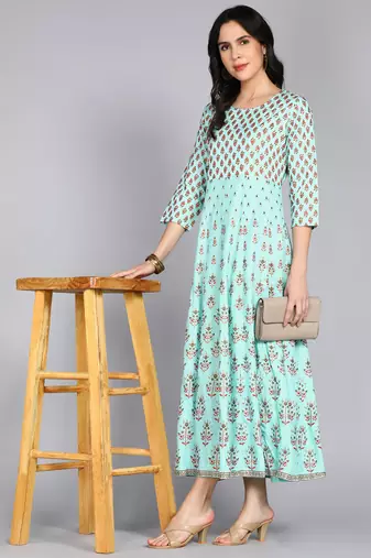 Women Paisley Anarkali Gown in Sea Green