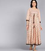 ftDiva Women Floral Printed Anarkali Gown in Cream