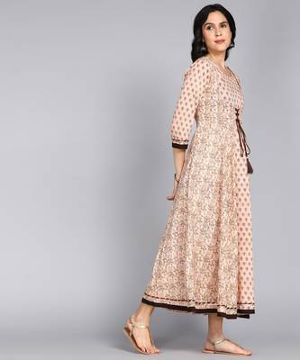 ftDiva Women Floral Printed Anarkali Gown in Cream 2