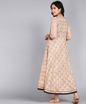 ftDiva Women Floral Printed Anarkali Gown in Cream 3