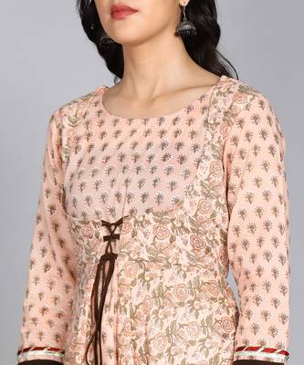 ftDiva Women Floral Printed Anarkali Gown in Cream 4