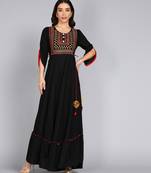 Women Embroidered Anarkali Gown in Black