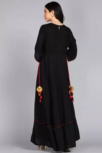 Women Embroidered Anarkali Gown in Black