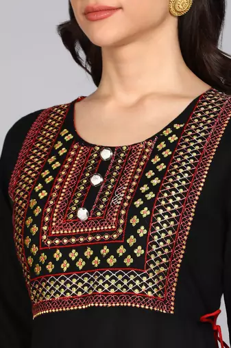 Women Embroidered Anarkali Gown in Black
