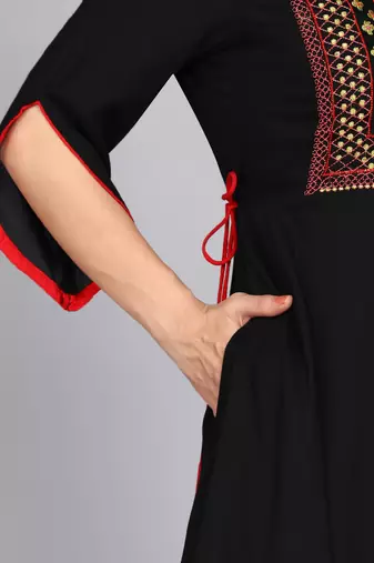 Women Embroidered Anarkali Gown in Black