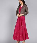 Women Floral Print Jacketed Anarkali Gown in Fuchsia