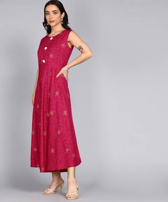 Women Floral Print Jacketed Anarkali Gown in Fuchsia 5