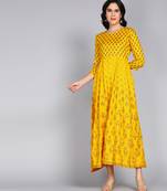 ftDiva Women Paisley Anarkali Gown in Yellow