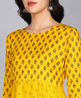 ftDiva Women Paisley Anarkali Gown in Yellow 4