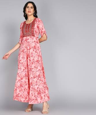 women Embroidered Anarkali Gown in Pink 1