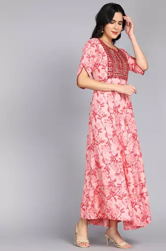 women Embroidered Anarkali Gown in Pink