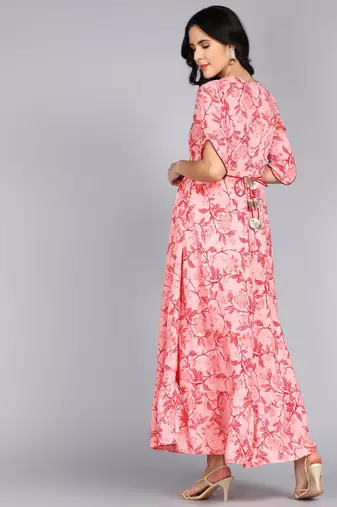 women Embroidered Anarkali Gown in Pink