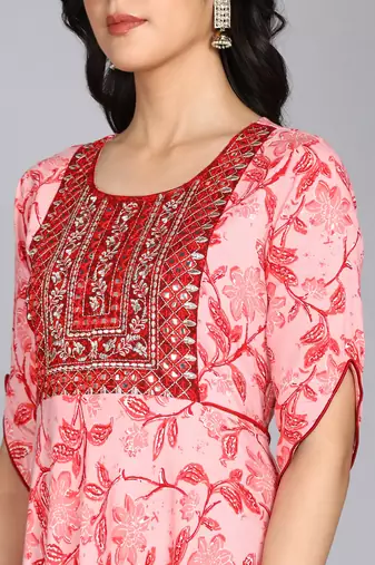 women Embroidered Anarkali Gown in Pink
