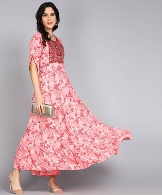 women Embroidered Anarkali Gown in Pink 5