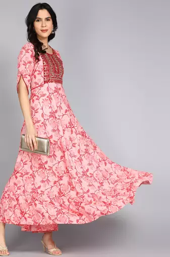 women Embroidered Anarkali Gown in Pink