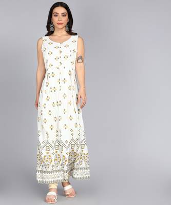 Women Frontslit Flared Gown in White 1