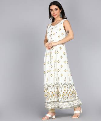 Women Frontslit Flared Gown in White 2