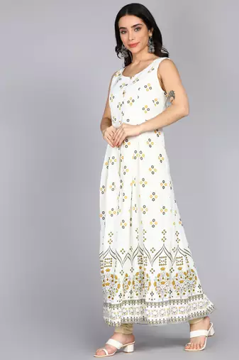 Women Frontslit Flared Gown in White