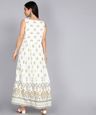 Women Frontslit Flared Gown in White 3