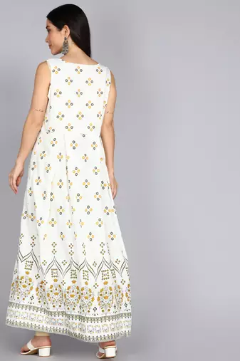 Women Frontslit Flared Gown in White