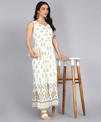 Women Frontslit Flared Gown in White 5