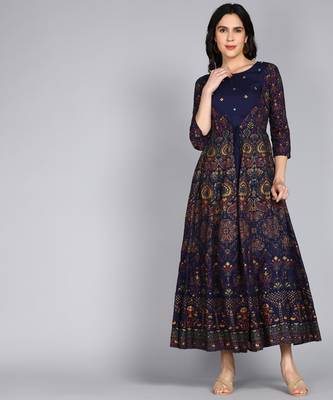 Women Embroidered Anarkali Gown In Blue 1