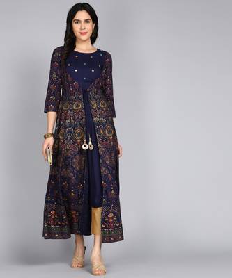 Women Embroidered Anarkali Gown In Blue 2