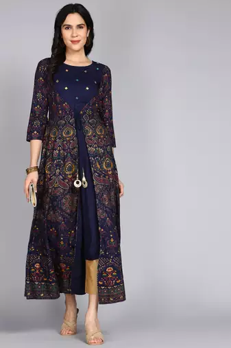 Women Embroidered Anarkali Gown In Blue
