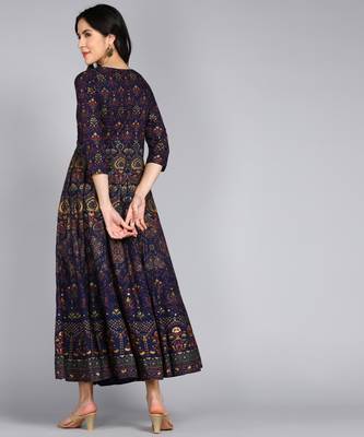 Women Embroidered Anarkali Gown In Blue 3