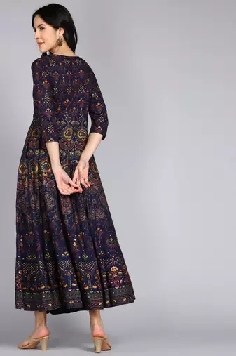 Women Embroidered Anarkali Gown In Blue