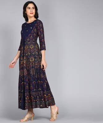 Women Embroidered Anarkali Gown In Blue 5