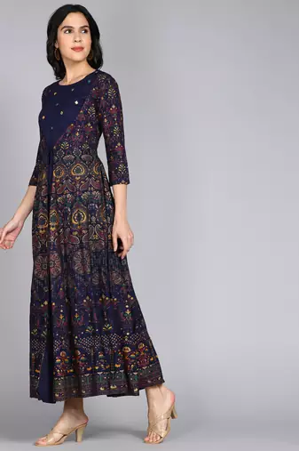 Women Embroidered Anarkali Gown In Blue