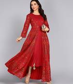 ftDiva Women Embroidered Anarkali Gown In Red