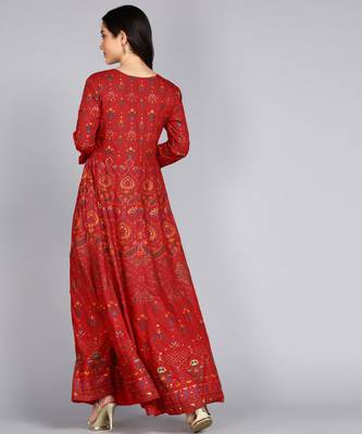 ftDiva Women Embroidered Anarkali Gown In Red 3