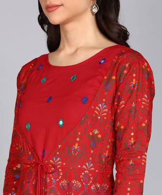 ftDiva Women Embroidered Anarkali Gown In Red 4