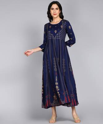 Women Ethnic Motifs Printed Anarkali Gown in Blue 1