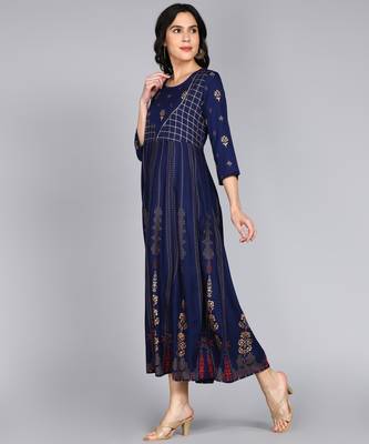 Women Ethnic Motifs Printed Anarkali Gown in Blue 2