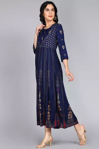 Women Ethnic Motifs Printed Anarkali Gown in Blue