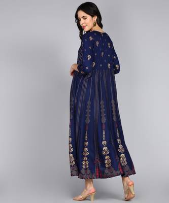 Women Ethnic Motifs Printed Anarkali Gown in Blue 3