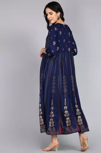 Women Ethnic Motifs Printed Anarkali Gown in Blue
