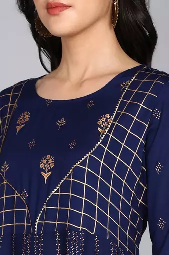 Women Ethnic Motifs Printed Anarkali Gown in Blue
