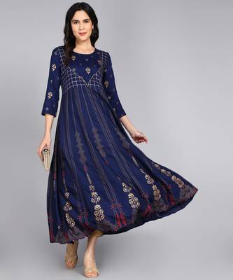 Women Ethnic Motifs Printed Anarkali Gown in Blue 5