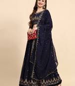 Blue Sequience Embroidery Work Georgette Fabric Flared Lehenga Choli With Dupatta Semi Stitched.