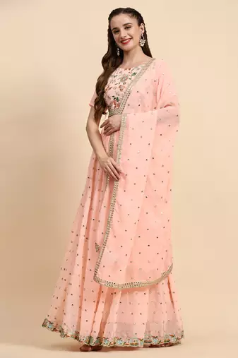 Black Sequience Embroidery Work Georgette Fabric Party wear Lehenga Choli With Dupatta Semi Stitched.