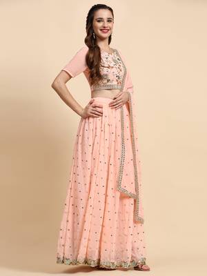 Black Sequience Embroidery Work Georgette Fabric Party wear Lehenga Choli With Dupatta Semi Stitched. 3