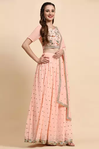 Black Sequience Embroidery Work Georgette Fabric Party wear Lehenga Choli With Dupatta Semi Stitched.