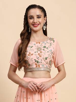 Black Sequience Embroidery Work Georgette Fabric Party wear Lehenga Choli With Dupatta Semi Stitched. 4