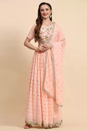 Black Sequience Embroidery Work Georgette Fabric Party wear Lehenga Choli With Dupatta Semi Stitched.