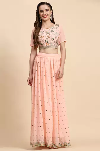 Black Sequience Embroidery Work Georgette Fabric Party wear Lehenga Choli With Dupatta Semi Stitched.